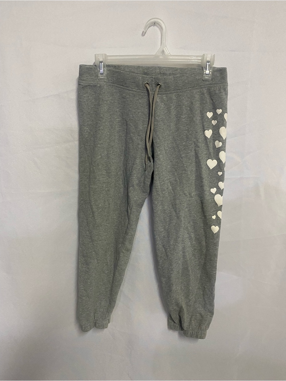 Victoria Secret Gray Heart-Print Cropped Jogger Sweatpants